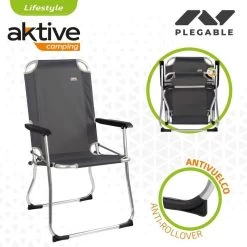 AKTIVE - Chaise Pliante Camping Fixe En Aluminium 54 X 57 X 91 Cm, Gris -Camping Rabais Magasin aktive chaise pliante camping fixe en aluminium 54 x 57 x 91 cm gris 2