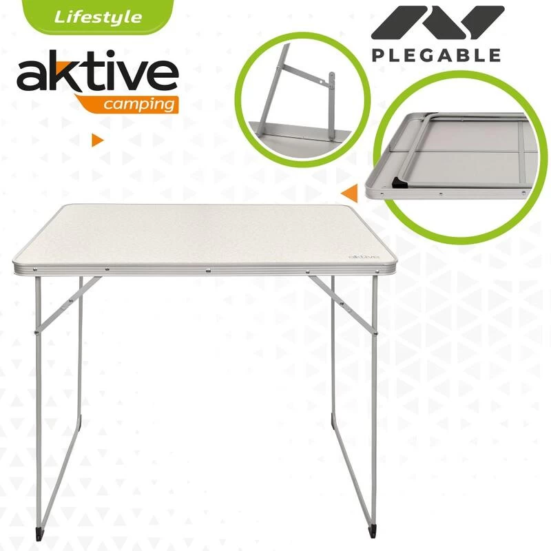 AKTIVE - Table Pliante En Aluminium Et Bois. Table De Camping 80x60x70 Cm 3 AKTIVE - Table Pliante En Aluminium Et Bois. Table De Camping 80x60x70 Cm – Image 3