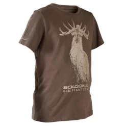 T-SHIRT Manches Courtes Chasse Coton Junior -100 LTD Cerf Marron